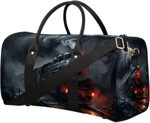 Retro Steam Train Travel Duffel Bag for Women Men Waterproof Foldable Overnight Weekender Bag Large Capacity Sports Gym Bag