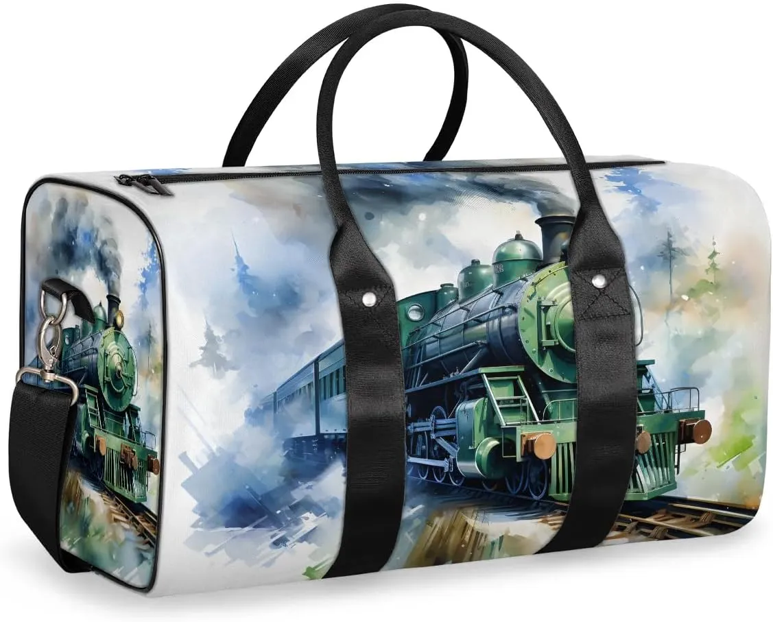 Retro Train Travel Duffel Bag for Women Men Waterproof Foldable Overnight Weekender Bag Large Capacity Sports Gym Bag