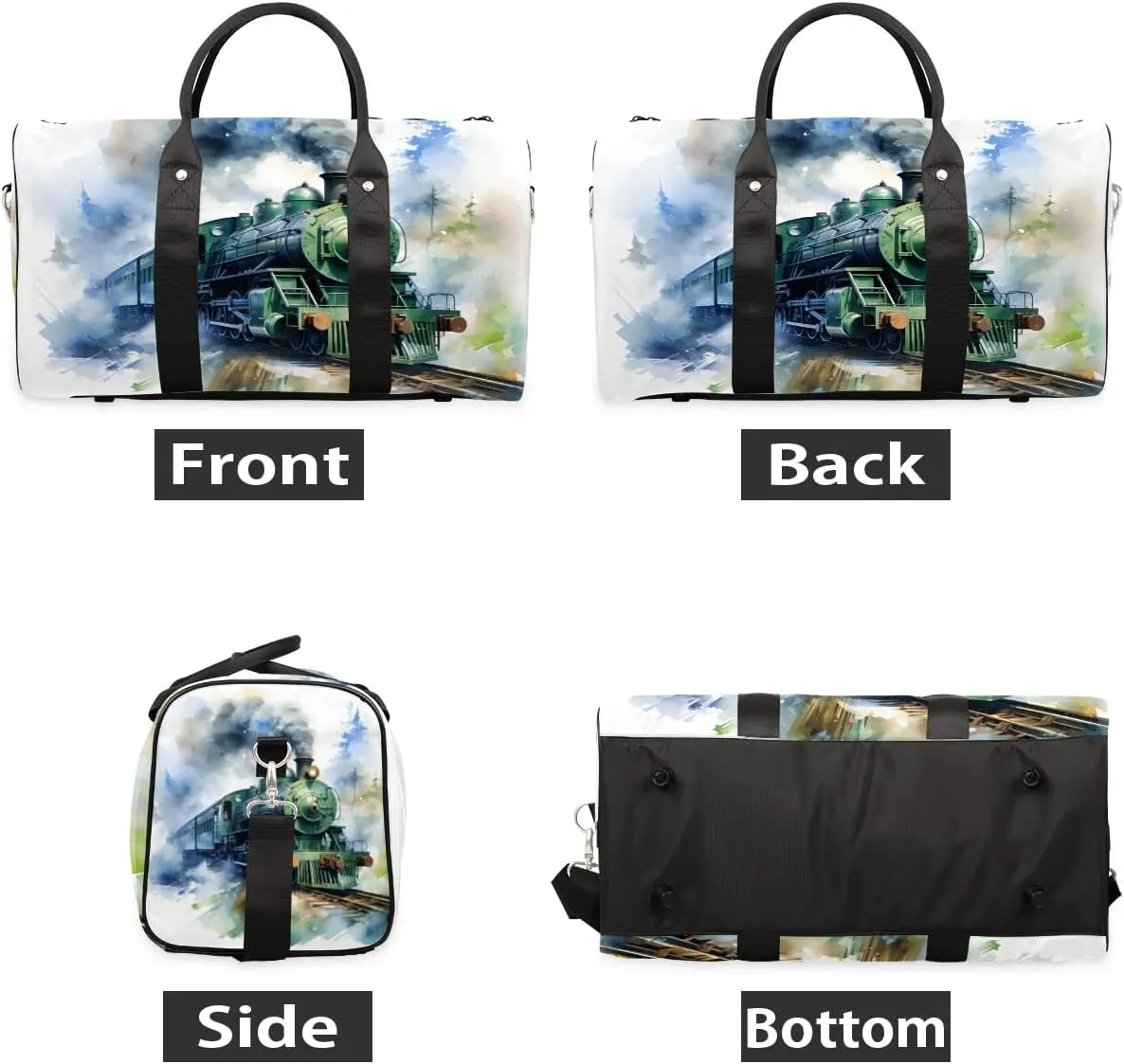 Retro Train Travel Duffel Bag for Women Men Waterproof Foldable Overnight Weekender Bag Large Capacity Sports Gym Bag
