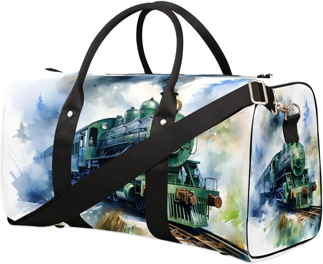 Retro Train Travel Duffel Bag for Women Men Waterproof Foldable Overnight Weekender Bag Large Capacity Sports Gym Bag