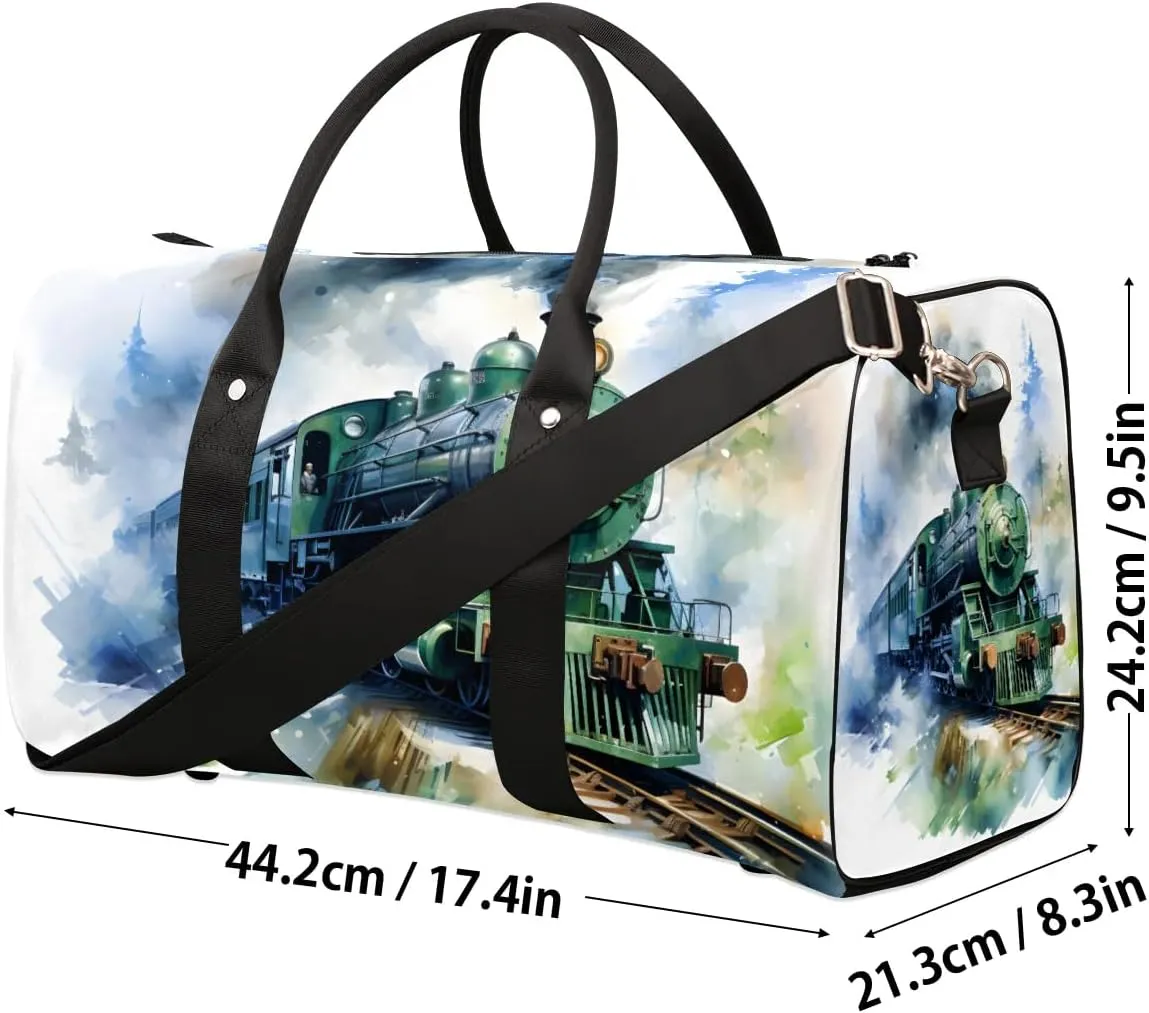 Retro Train Travel Duffel Bag for Women Men Waterproof Foldable Overnight Weekender Bag Large Capacity Sports Gym Bag