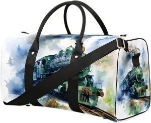 Retro Train Travel Duffel Bag for Women Men Waterproof Foldable Overnight Weekender Bag Large Capacity Sports Gym Bag
