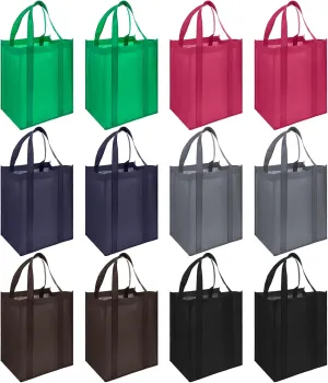 Reusable Grocery Bags 12 Pack, Large Foldable Shopping Bags Tote Bags,Eco-Friendly Produce Bags with Long Handle for Shopping Groceries Clothes (6 Assorted Colors)