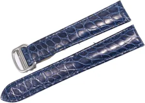 RHAIYAN Watch Accessories Crocodile Leather Watch Band with Stainless Steel Folding Buckle Compatible with Cartier Tank Solo Series Strap Specific (Color : Blue, Size : 14MM_Silver Buckle)