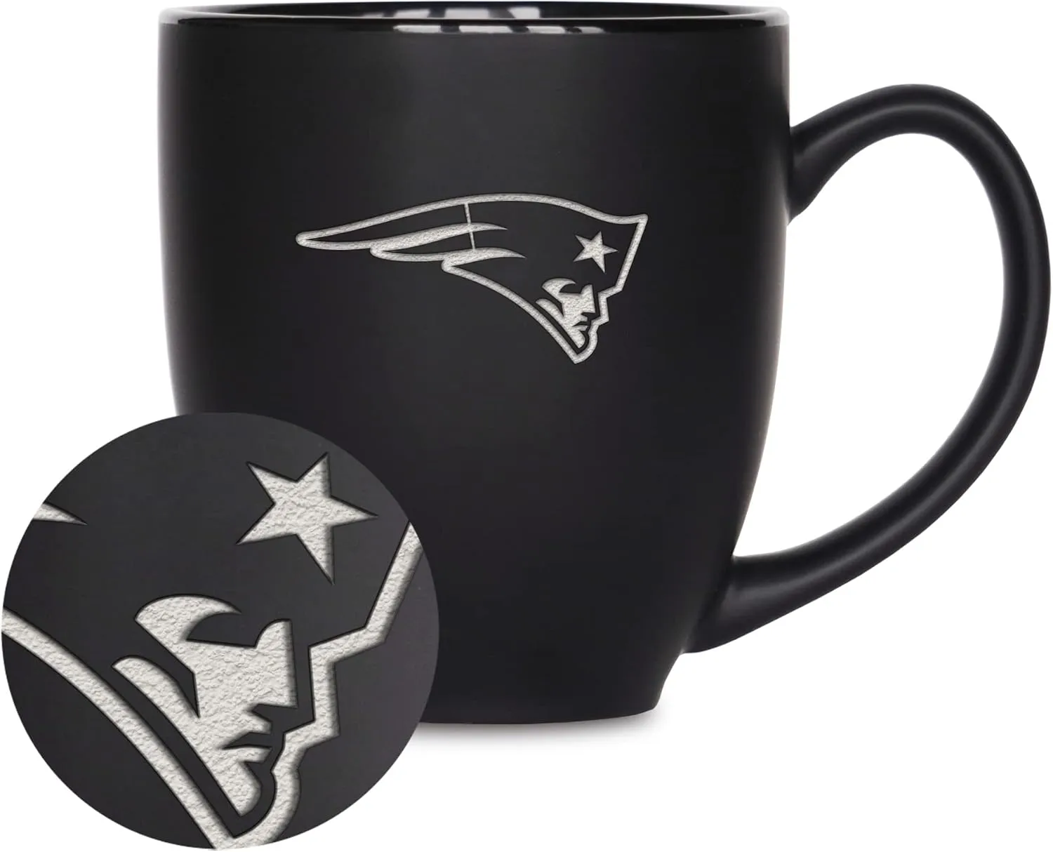Rico Industries NFL Football 15oz Matte Black Bistro Mug - For Hot or Cold Drinks - Team Logo Etched For Unique Feel