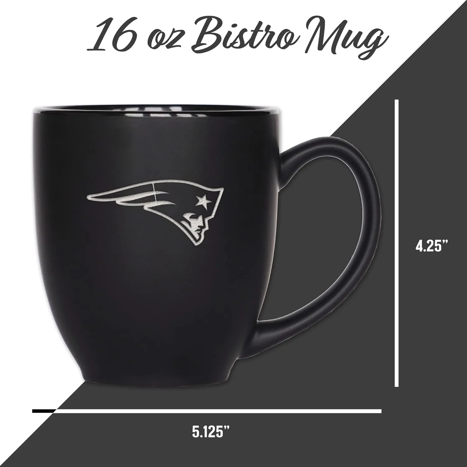 Rico Industries NFL Football 15oz Matte Black Bistro Mug - For Hot or Cold Drinks - Team Logo Etched For Unique Feel