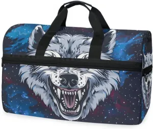 Roar Wolf Face Travel Duffel Bag Luggage Sports Gym Bags With Shoes Compartment Large Capacity Lightweight Duffle Bag For Men Women