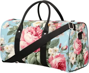 Rose Print Travel Duffel Bag for Women Men Waterproof Foldable Overnight Weekender Bag Large Capacity Sports Gym Bag