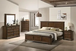 Roundhill Furniture Maderne Traditional Wood Panel Bed with Dresser, Mirror, Nightstand, Chest, King, Antique Walnut