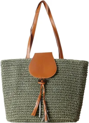 Rungion Summer Straw Shoulder Bags for Women Large Woven Tote Purse Casual Beach Vacation Top Handle Handbags with Tassel