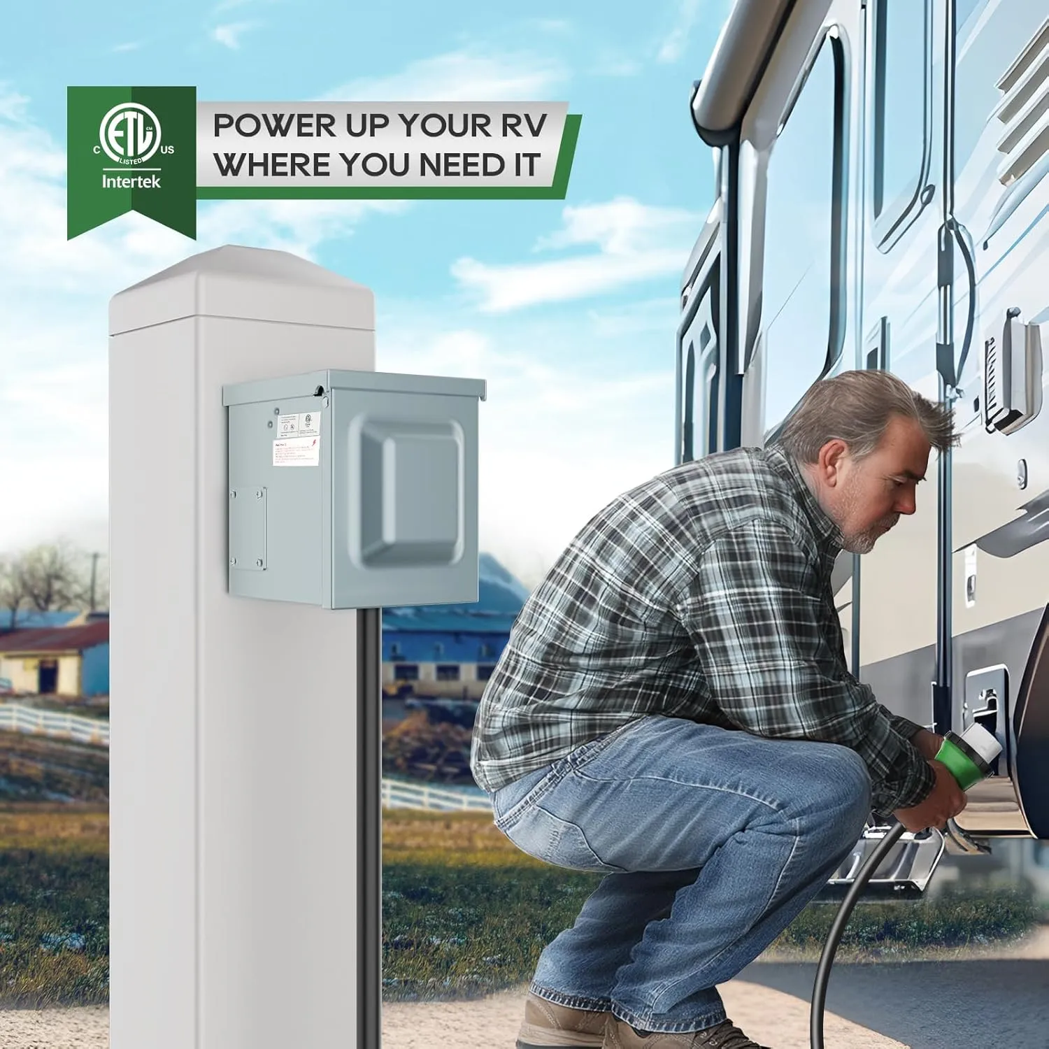 RVGUARD 50 Amp 125/250 Volt RV/EV Power Outlet Box, Enclosed Lockable Weatherproof Outdoor Electrical NEMA 14-50R Receptacle Panel, ETL Listed