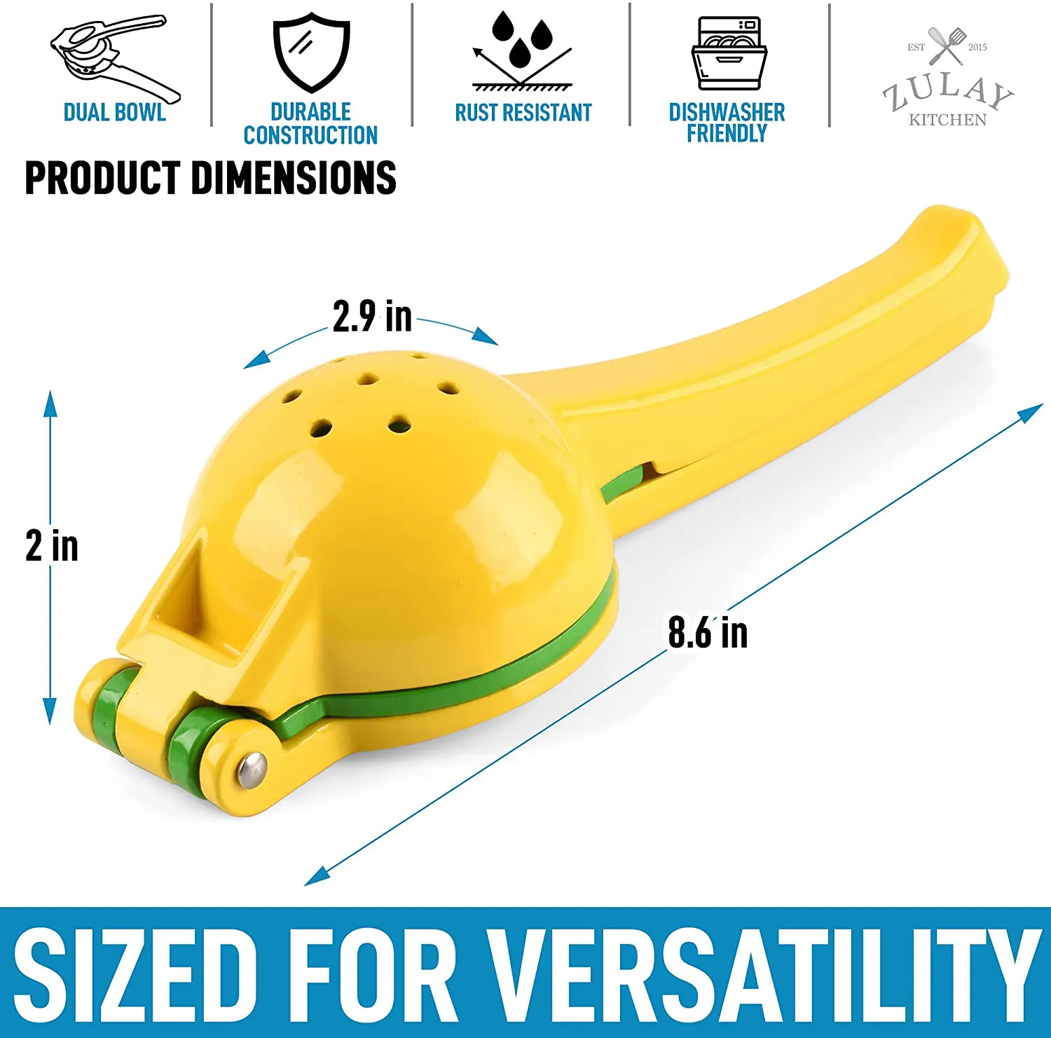 Rynx | Zulay Metal 2-in-1 Lemon Lime Squeezer - Hand Press Lemon Juicer - Maximum Utilization Manual Citrus Juice Press (Light Red and Yellow)