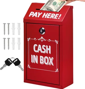 Safe Money Collection Box,Metal Donation Box with Lock,Money Drop Box with Lock and Slot,Red Key Drop Box for Outside,Wall Mounted,Steel Cash Drop Box for Business Home Office Outdoor Self Serve Stand