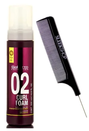 Salerm Cosmetics 02 Curl Foam, Medium Hold Hair Mousse, Kera-3 System (w/Sleek Comb) Curling Whip Volume Volumizing (6.8 oz / 200 ml)