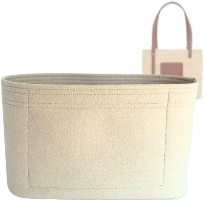 SAMORGA (16-13/ Loe-Square-Basket-S) Bag Organizer for Small Square Basket in raffia and calfskin 2mm Eggshell