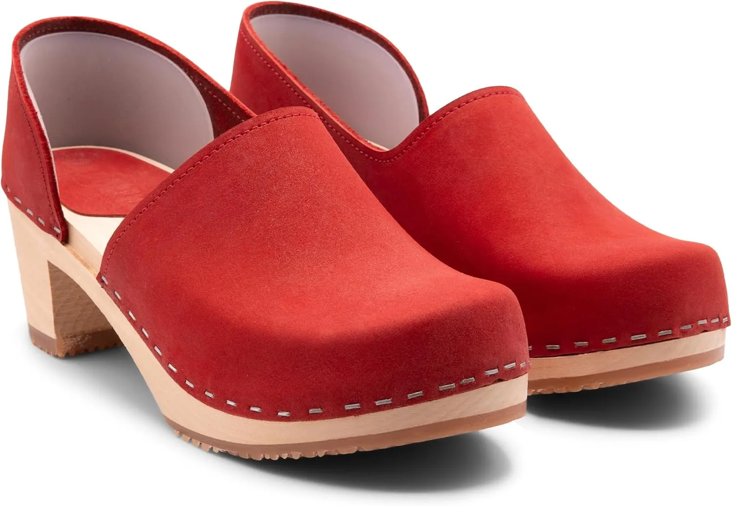 Sandgrens Handmade Swedish High Heel Wood Closed-Back Clogs for Women | Brett