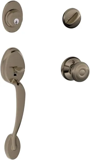 Schlage Plymouth Single Cylinder Handleset and Georgian Knob, Antique Pewter (F60 PLY 620 GEO)