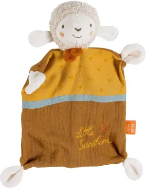 Schmusetuch Schaf "Sunshine" – Spielkamerad & Stofftier-Schnuffeltuch mit Baumwolle aus kontrolliert biologischem Anbau (kbA) mit individuell gesticktem Slogan – für Babys & Kleinkinder ab 0  Monaten