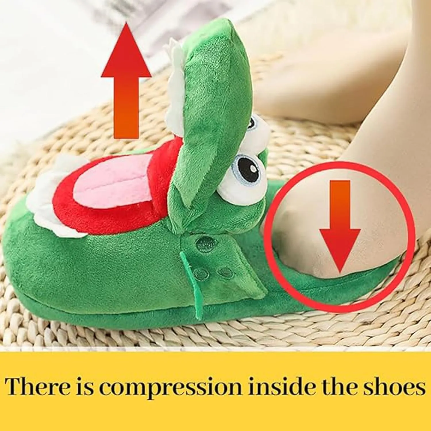 Schnappi Crocodile Slippers, Schnappi Slides Crocodile Plush Slippers Movable Crocodile Slippers That Open Mouth (2Pairs, 37-42)