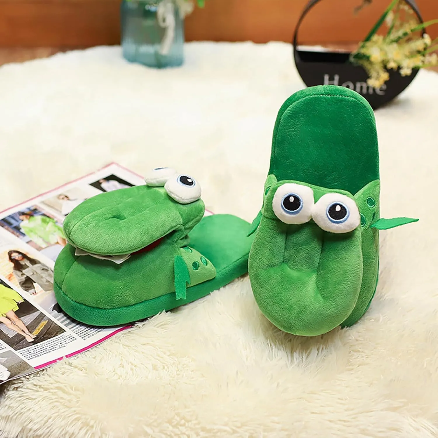 Schnappi Crocodile Slippers, Schnappi Slides Crocodile Plush Slippers Movable Crocodile Slippers That Open Mouth (2Pairs, 37-42)