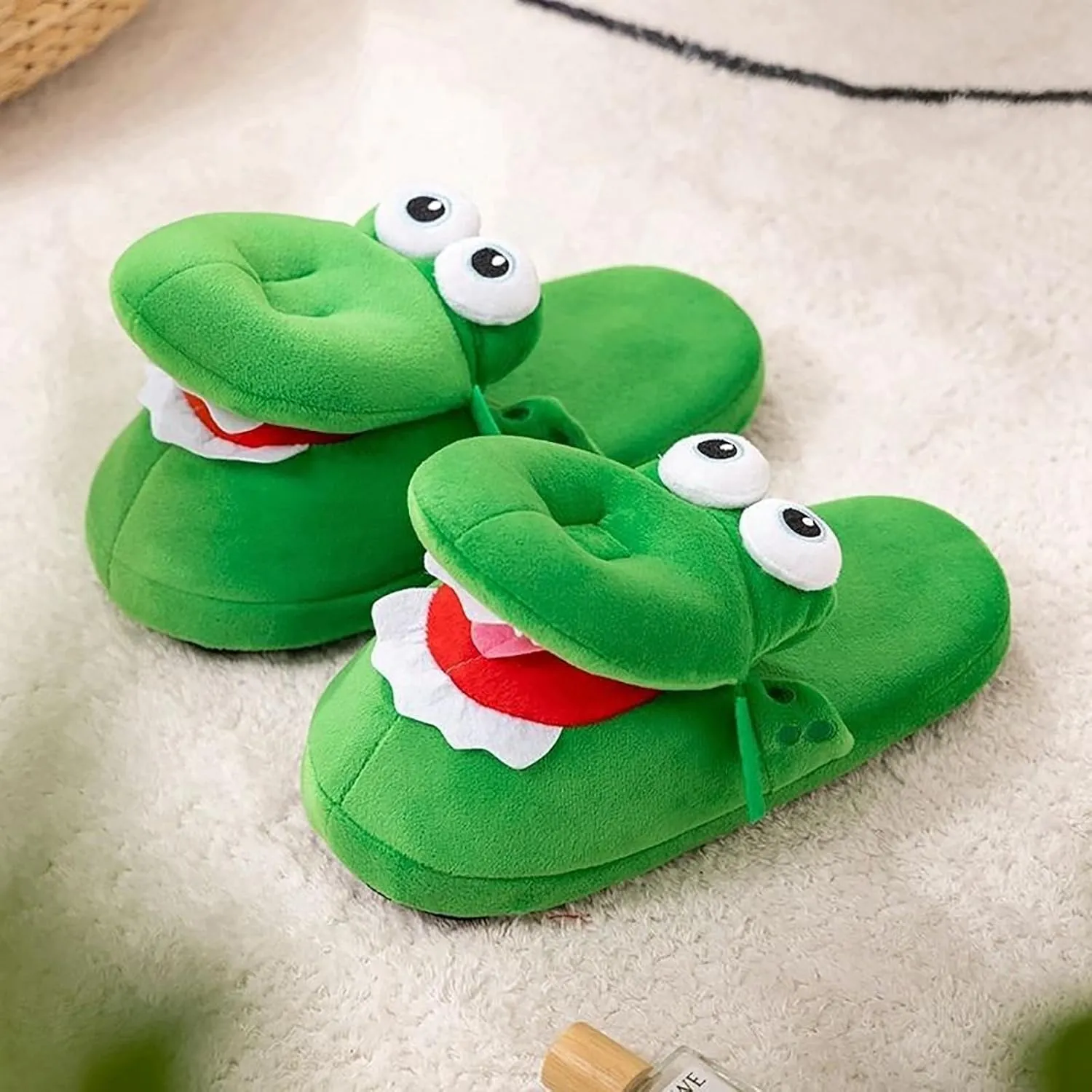 Schnappi Crocodile Slippers, Schnappi Slides Crocodile Plush Slippers Movable Crocodile Slippers That Open Mouth (2Pairs, 37-42)