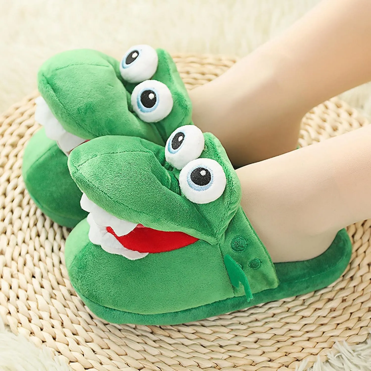 Schnappi Crocodile Slippers, Schnappi Slides Crocodile Plush Slippers Movable Crocodile Slippers That Open Mouth (2Pairs, 37-42)