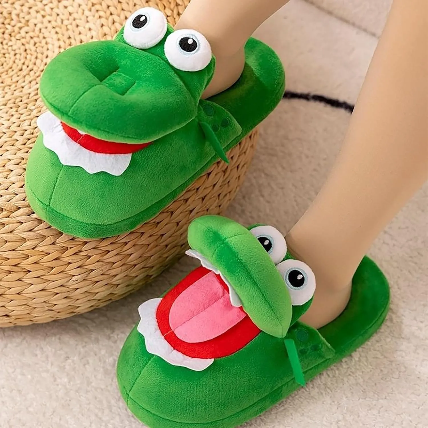 Schnappi Crocodile Slippers, Schnappi Slides Crocodile Plush Slippers Movable Crocodile Slippers That Open Mouth (2Pairs, 37-42)