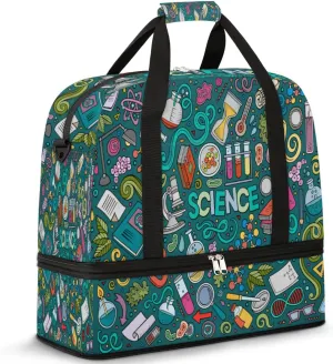 Science Chemistry Travel Duffel Bag for Women Men, Educational Theme Sports Gym Bag with Shoes Compartment Foldable Overnight Bag Weekender Tote Workout Carry On Luggage Bag