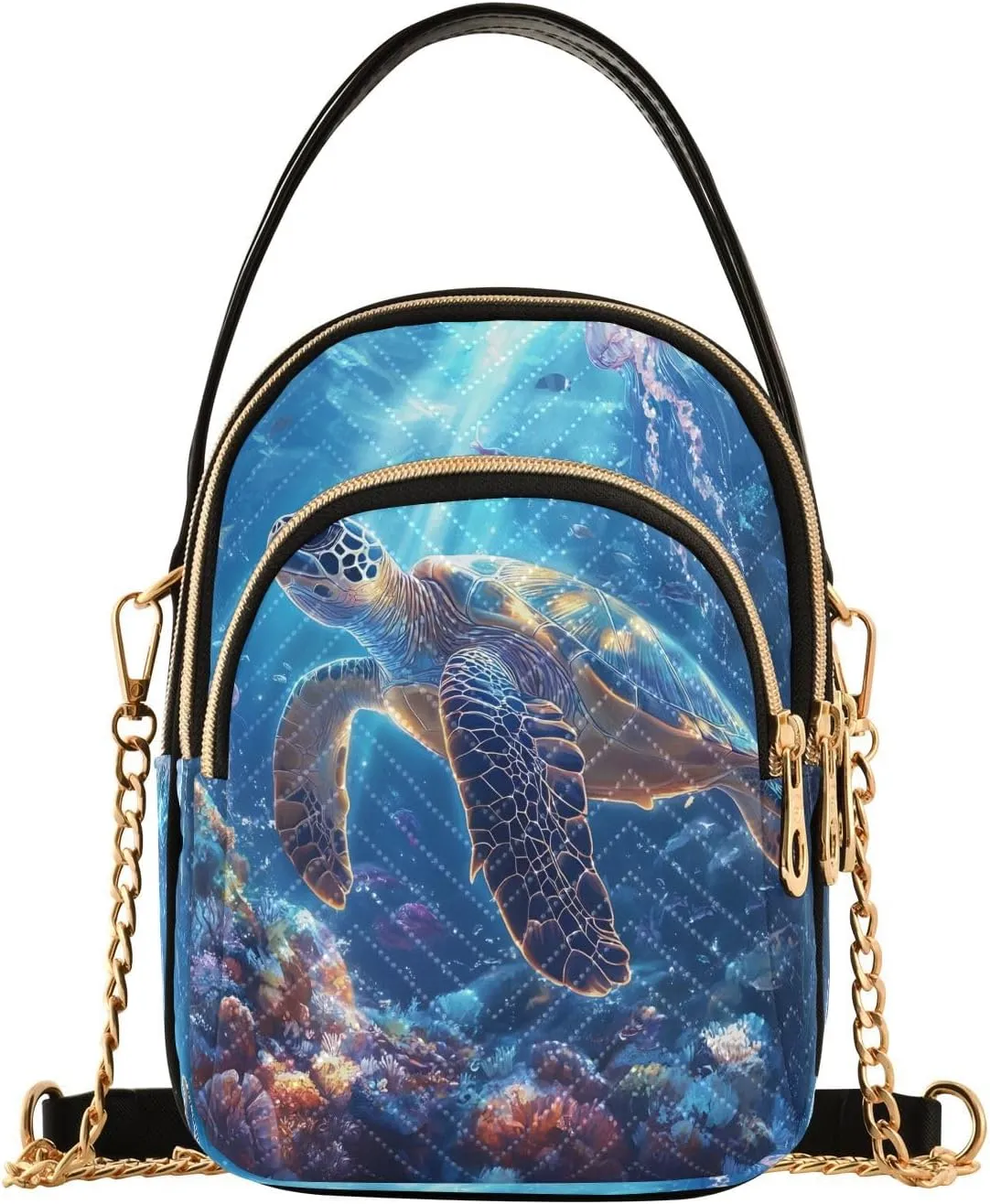 Sea Turtle Jellyfish Coral Reef Ocean Crossbody Bag for Women Mini Cell Phone Purse Women's Shoulder Handbag