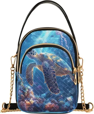 Sea Turtle Jellyfish Coral Reef Ocean Crossbody Bag for Women Mini Cell Phone Purse Women's Shoulder Handbag