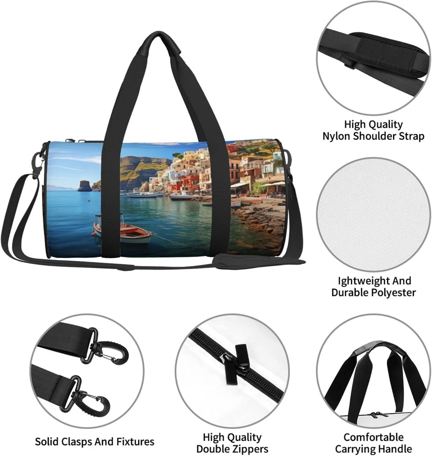 Seaside Town Travel Duffle Bag for Men Women Sport Gym Bag Foldable Weekender Bag Carry on Overnight Bag for Travel Swimming Basketball