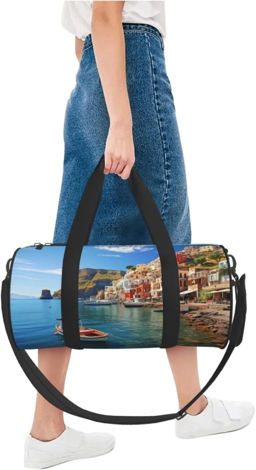 Seaside Town Travel Duffle Bag for Men Women Sport Gym Bag Foldable Weekender Bag Carry on Overnight Bag for Travel Swimming Basketball