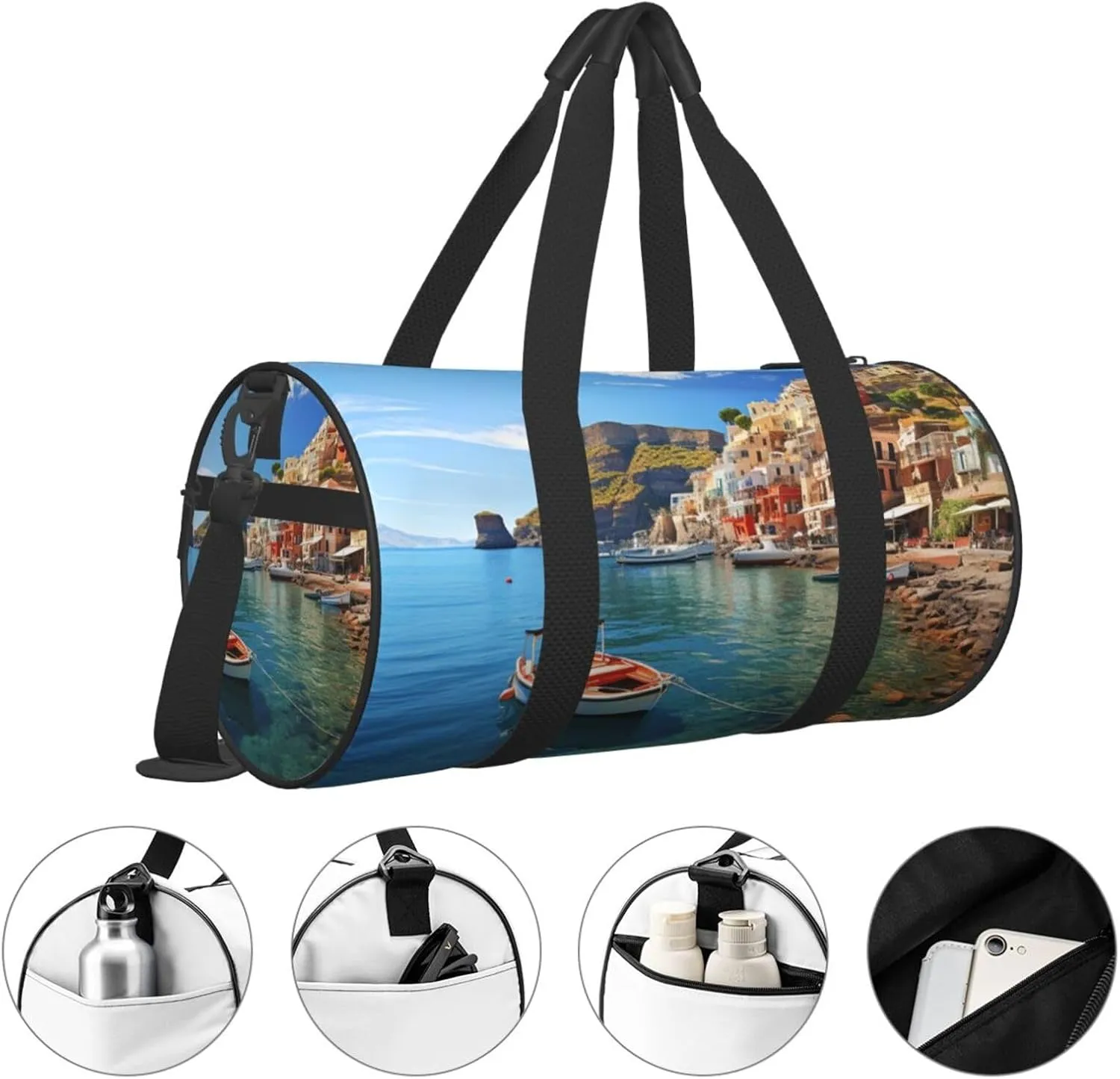 Seaside Town Travel Duffle Bag for Men Women Sport Gym Bag Foldable Weekender Bag Carry on Overnight Bag for Travel Swimming Basketball