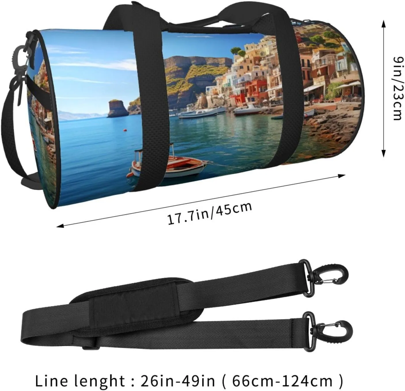 Seaside Town Travel Duffle Bag for Men Women Sport Gym Bag Foldable Weekender Bag Carry on Overnight Bag for Travel Swimming Basketball