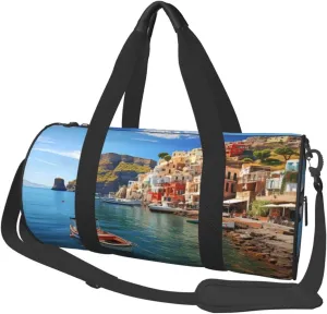 Seaside Town Travel Duffle Bag for Men Women Sport Gym Bag Foldable Weekender Bag Carry on Overnight Bag for Travel Swimming Basketball