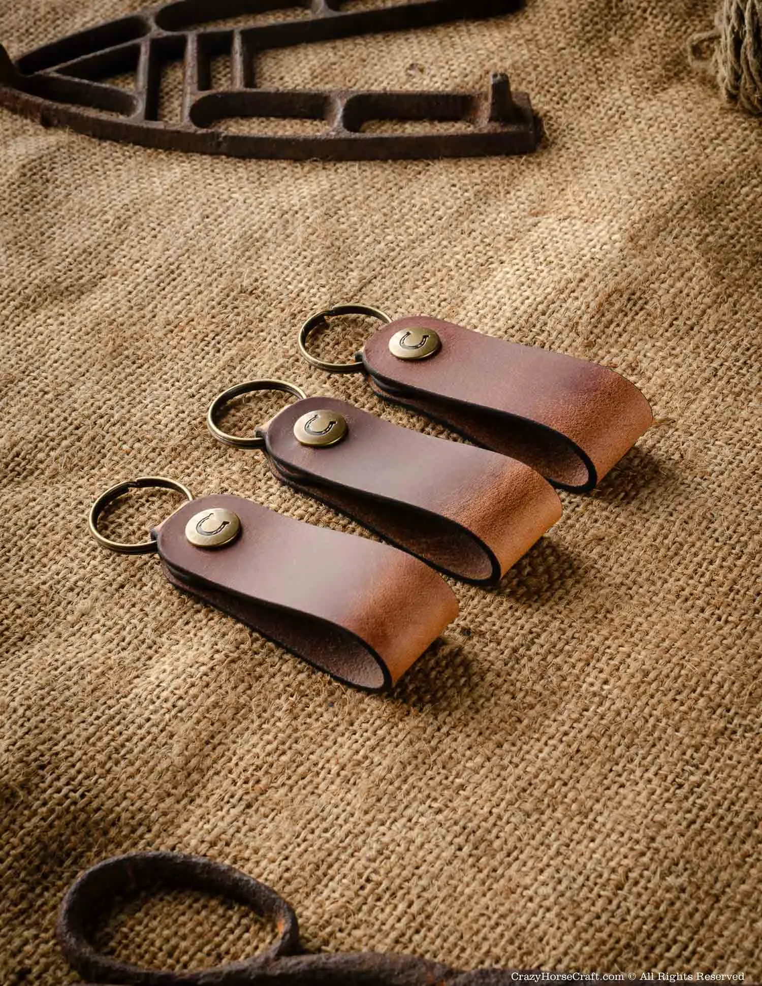 Set Of 3 Veg-Tanned Leather Key Fobs