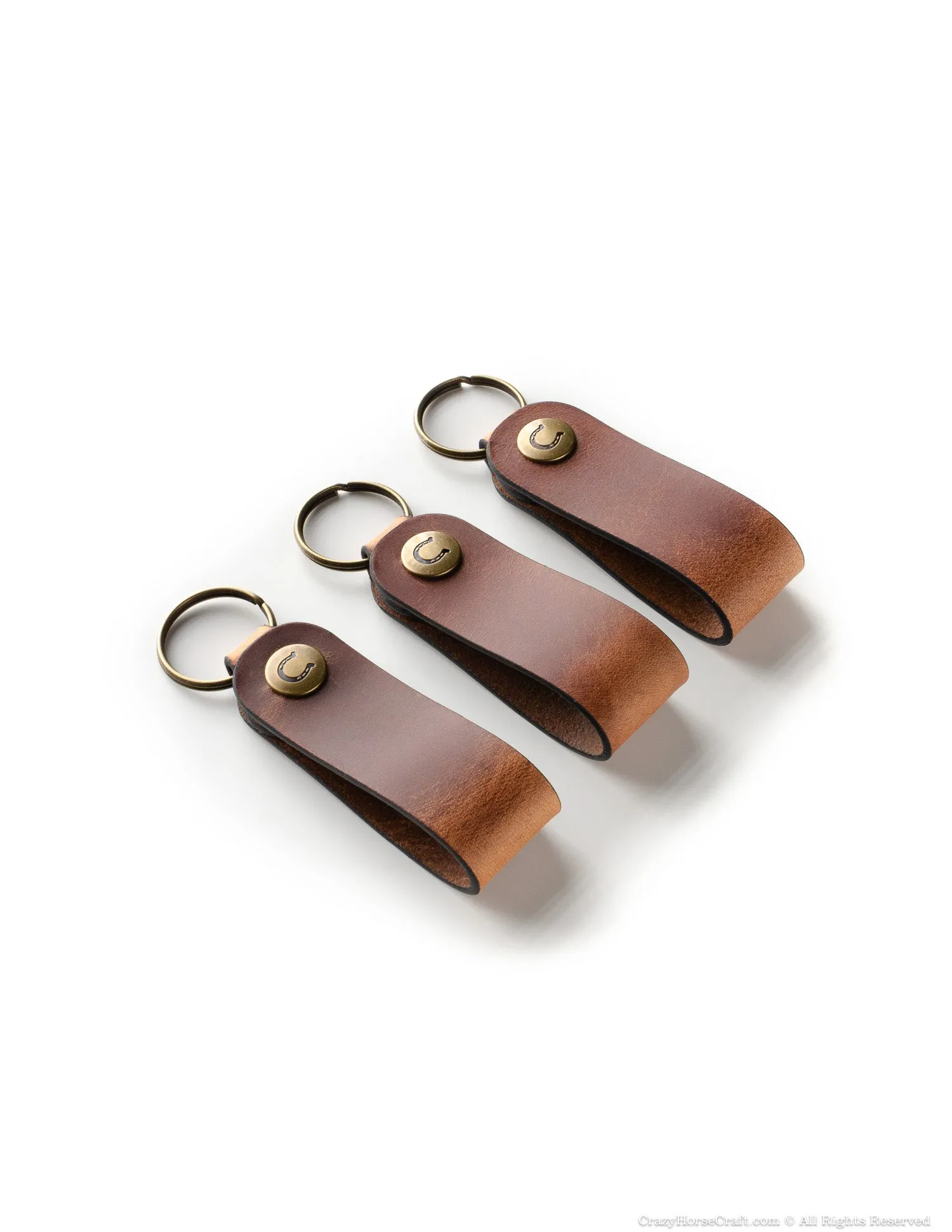 Set Of 3 Veg-Tanned Leather Key Fobs