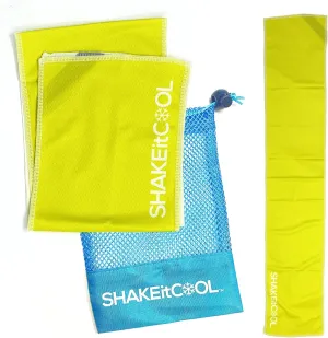 SHAKEitCOOL Original Cooling Towel – Be Cool in Style - Heat Relief, Soft, Lightweight, Sun Protection, Easy Clean - Perfect for Biking, Running, Yoga, Gym, Gardening - Safety Yellow