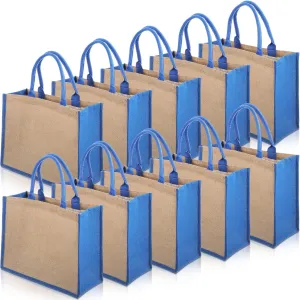 Shappy 10 Pack Burlap Tote Bag Set, Reusable Blank Jute Burlap Grocery Bag with Handle for Bridesmaid Gift Shopping DIY