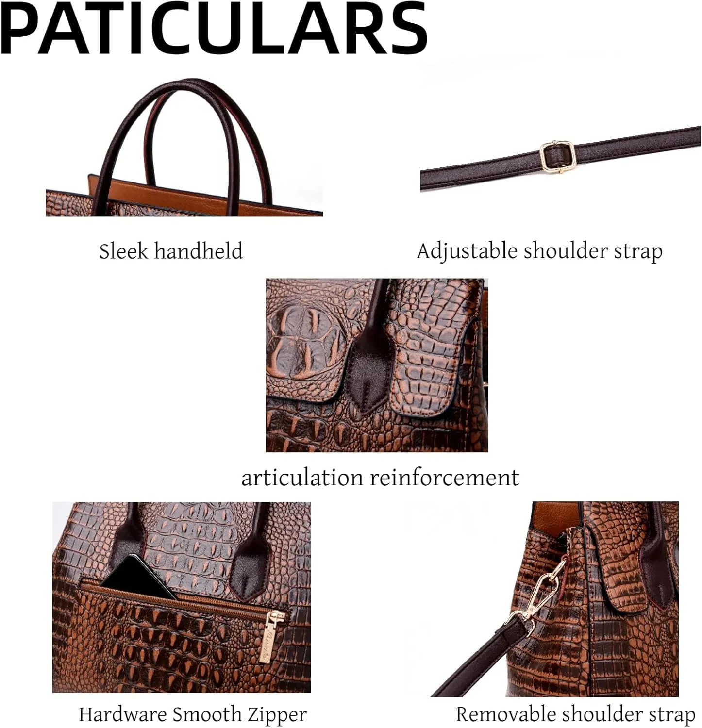 Shoulder Sling Tote Handbag For Women Retro Crocodile Top Handle Shoulder Bag