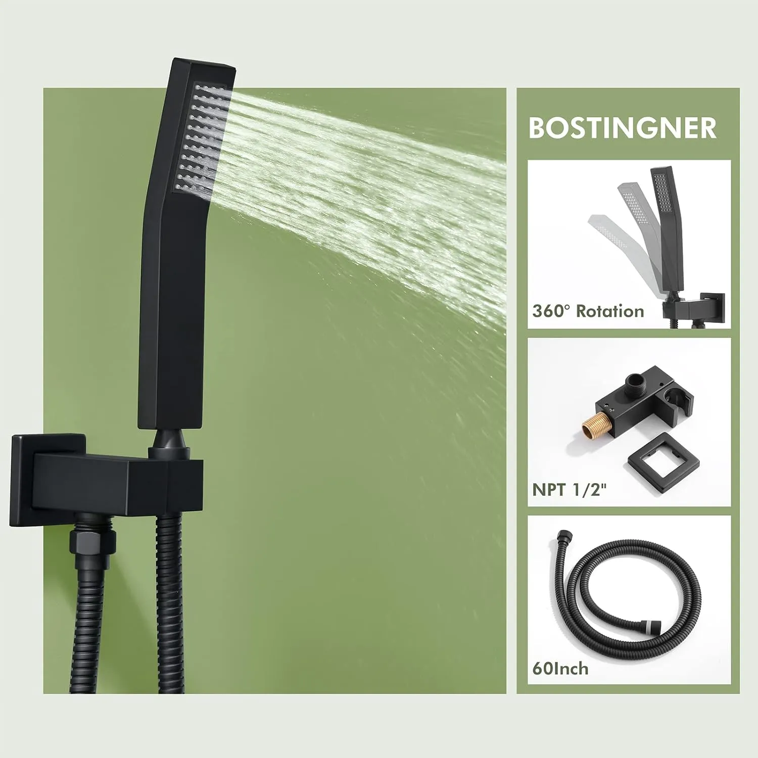 Shower Faucet Set Matte Black Shower System, Bostingner 12" Rain Shower Head with Handheld Spray and 4 Body Jets,Can Run Together,3 Way Shower Set with Thermostatic Volume Adjustable Valve