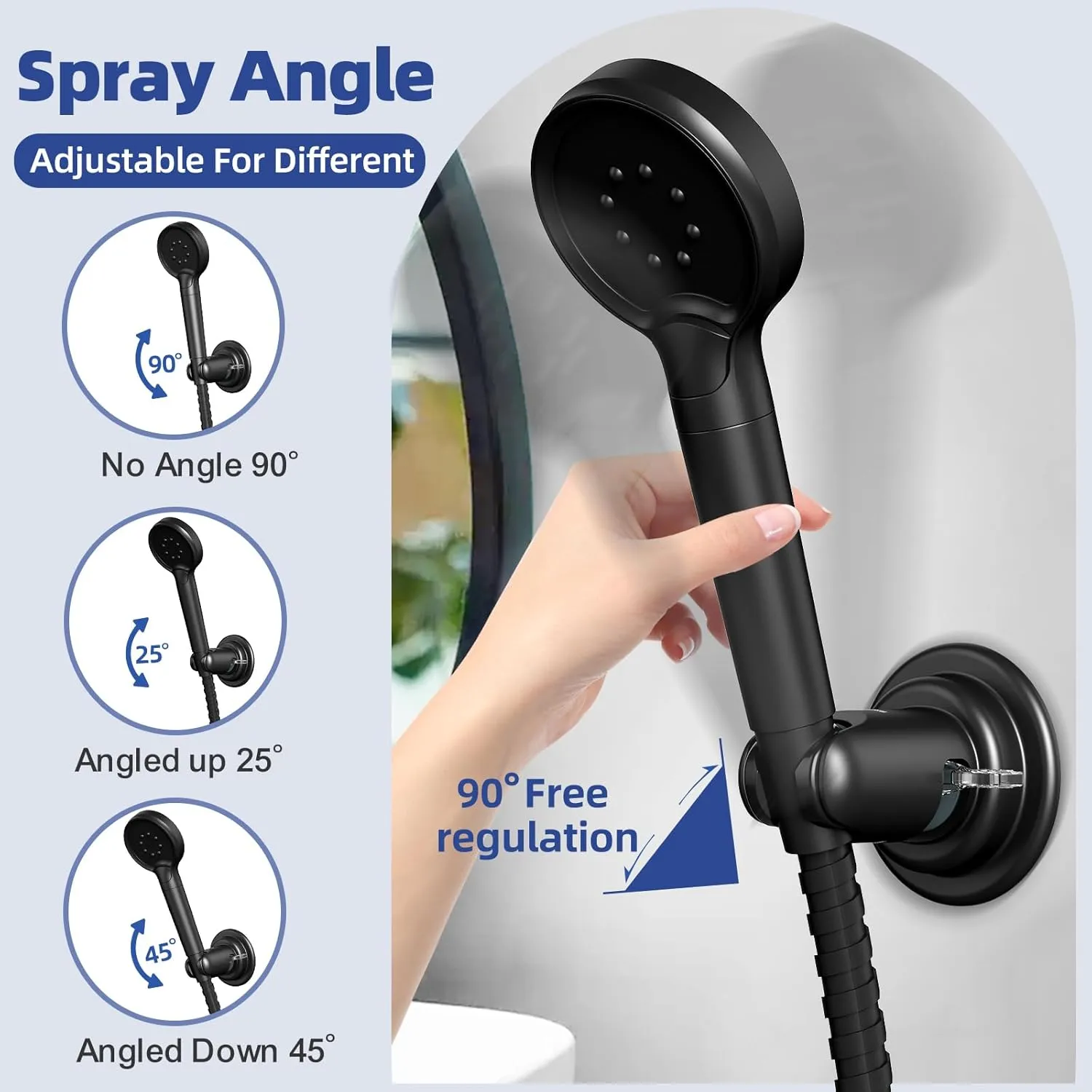 Shower Head Holder with Suction Cup,Handheld Adjustable No Drill Bathroom Wall Mount for Tile/Glass