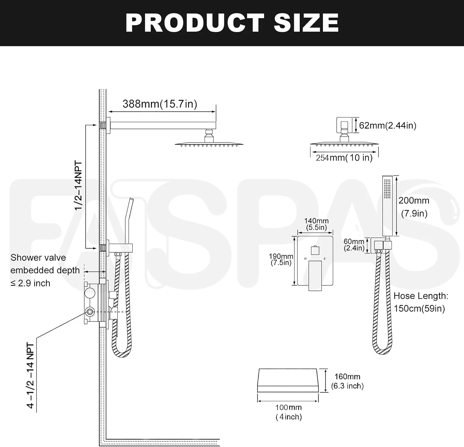 Shower System with Tub Spout, Wall Mounted Shower Faucet Set for Bathroom with 10 Inch Rain Shower Head and Handheld Shower Head Set, Brushed Nickel
