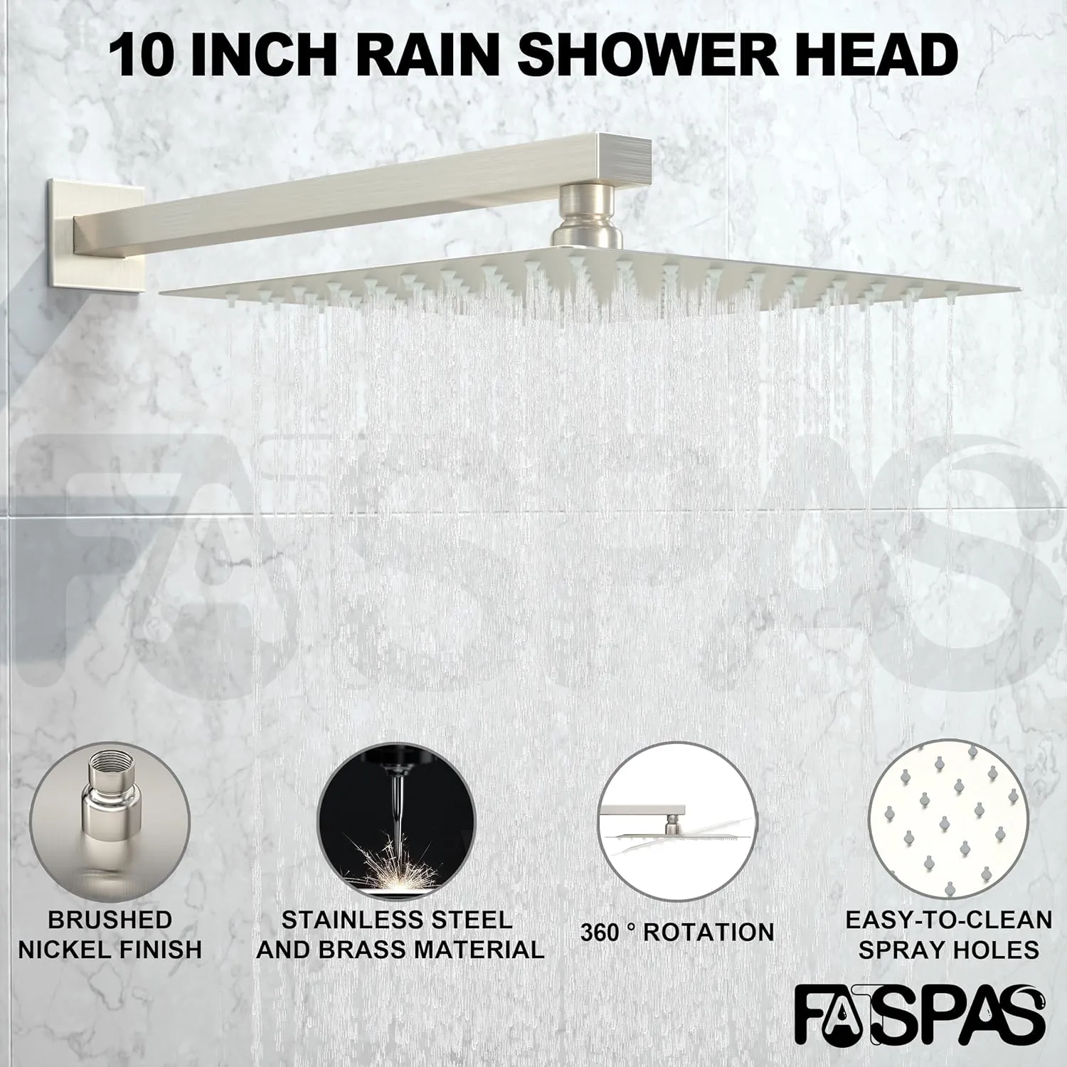 Shower System with Tub Spout, Wall Mounted Shower Faucet Set for Bathroom with 10 Inch Rain Shower Head and Handheld Shower Head Set, Brushed Nickel