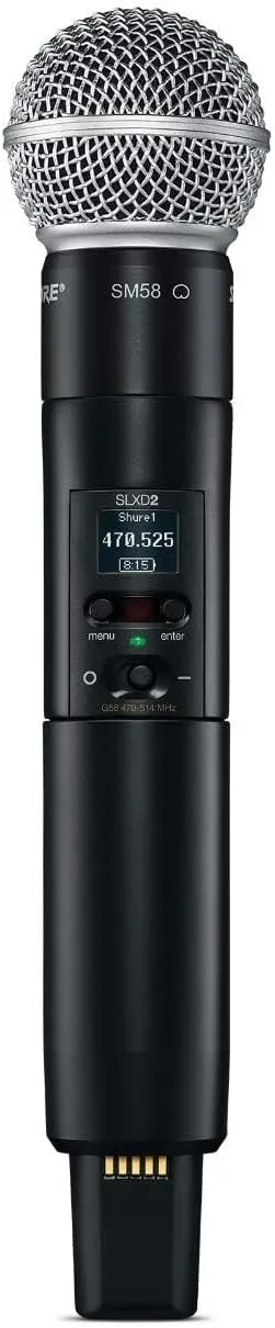 Shure SLXD2/SM58 Handheld Transmitter with SM58 Vocal Mic Capsule - for use with SLX-D Digital Wireless Microphone Systems, Receiver Sold Separately | G58 Band (SLXD2/SM58=-G58)