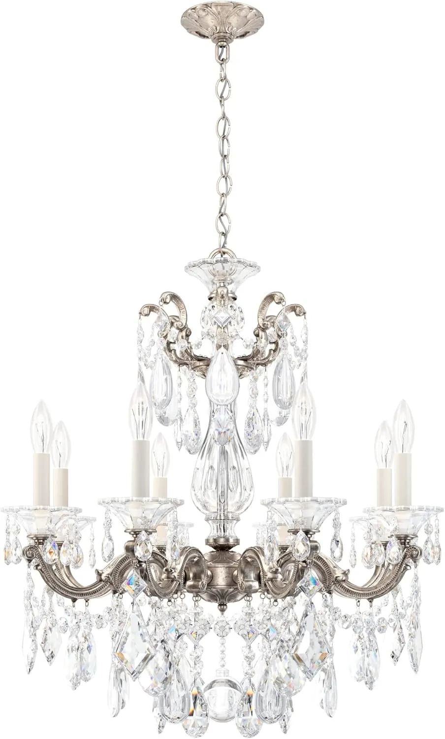 Signature 5073-48, La Scala 8 Light 25in x 28.5in Chandelier in Antique Silver with Clear Heritage Handcut Crystals