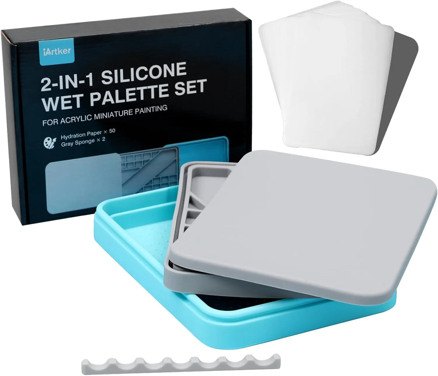 Silicone Stay Wet Palette for Miniature Painting, Acrylic Paint Palette with 50PCS Pallet Paper, 2PCS Sponges and A Brush Holder