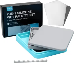 Silicone Stay Wet Palette for Miniature Painting, Acrylic Paint Palette with 50PCS Pallet Paper, 2PCS Sponges and A Brush Holder