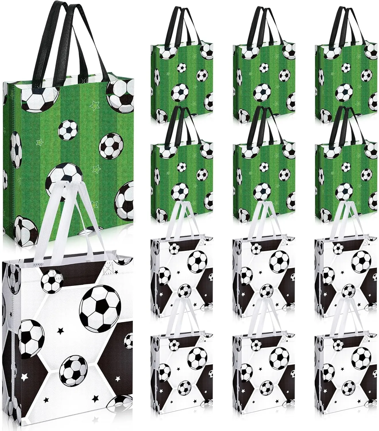 Silkfly 30 Pcs Soccer Gift Bags with Handle Soccer Ball Party Supplies Reusable Goodie Bags Non Woven Birthday Party Supplies Goody Bag for Boys Girls, 2 Styles, 10 x 12 Inch