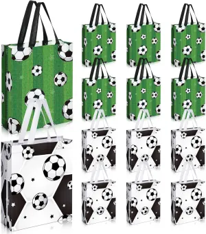 Silkfly 30 Pcs Soccer Gift Bags with Handle Soccer Ball Party Supplies Reusable Goodie Bags Non Woven Birthday Party Supplies Goody Bag for Boys Girls, 2 Styles, 10 x 12 Inch